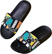 [YUYUBAOER] Unisex Parent-Child Elk Pattern Couple Slippers, Pool Beach Slide Bathroom Sandals for Adult and Kids, Anti-Slip Flip Flops House Shoes Black-41