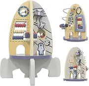 Space Wooden Activity Cube Toys for Baby, Montessori Toys, Toddler Toys,4 in 1 Space and Rocket Toy for 1 Year Old Boys, STEM Developmental Birthday Gifts for Toddler Boy and Girl 1-3