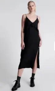 One Teaspoon Lucky Streak Slip Dress In Black Ruffle Small $144