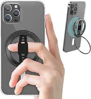 EWA The New MagOne (Upgrade) Compatible with MagSafe Phone Grip Stand with Silicone Finger Strap, Removable Magnetic Ring Holder Kickstand Loop, Only for iPhone 14, 13, 12 Pro/Max/Plus (Black)