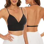 [ForBaysy] Strappy Low Back Bra for Women Deep V Low Cut Backless Bralette Multiway Convertible Straps Halter Bra