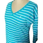 NWT Nautica Top Womens Size S Blue White Striped V-Neck Roll Tab Sleeve Tee