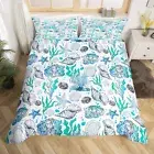 Blue Ocean Bedding Set Queen Size Kids Hawaiian Sealife Comforter Cover Set for