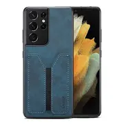 Denior For Samsung Galaxy S21 Ultra Leather Case with Elastic Wallet Card Holder Slot Pocket Cover - Blue