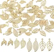 AUEAR, 80 Pack Hollow Gold Tree Leaf Charms Pendants Beads for DIY Jewelry Making Findings, Alloy, alloy