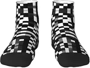 [YANYU] Black White Formula Checkered Pattern Print Workout Everyday Socks For Men And Women All Seasons Comfortable, 1 Black, One Size