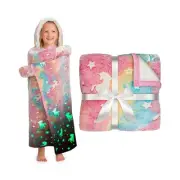 Unicorn Glow In The Dark Wearable Blanket- Soft Warm 52"X60" Sherpa Fleece