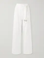 [Lisa Marie Fernandez] Lisa Marie Fernandez - Embellished Belted Crinkled Linen-blend Gauze Wide-leg Pants - White - 3 3 White