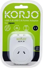 Korjo USB A+C - Japan Converts one Japanese Socket Into 1 x S/NZ Power Socket