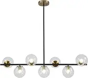 KCO Lighting Black and Brass Chandelier Light Fixture 7 Light Clear Glass Bubble Chandelier Modern Large Globe Sputnik Chandeliers Farmhouse Gold Linear Kitchen Pendant Lighting