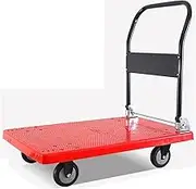 Flatbed Cart Flatbed Cart Small Platform Truck with Plastic Deck and Metal Handle Folding Trolley Easy Storage and High Load Capacity Red Hand Truck(Size:770lb-5in Wheels)(One Color 440lb4in Wheels)
