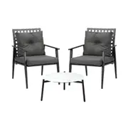 Livsip Outdoor Patio Set 3pc Lounge Sets 50CM White Marble Table Rattan Chairs