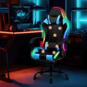 Advwin Gaming Chair RGB LED Massage Ergonomic Office Chair Computer Racing Recliner Seat Black & Blue
