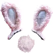 Vsenkes Bicycle Helmet Ears for Adults with Tail, Plush Ears Cartoon Ski Helmet Accessory Helmet Bunny Ornament for Bicycle Biking, Pink