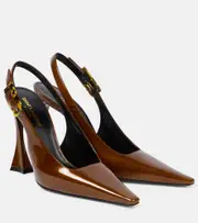 [Saint Laurent] Saint Laurent Dune patent leather slingback pumps AU 3.5 brown