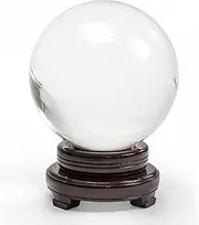 Crystal Ball Clear Crystal Ball Artificial Glass Crystal Ball Magic Healing Crystal Sphere Ball Lense Ball with Wooden Stand for Meditation Divination Healing Photography Decor,4.7in