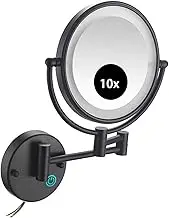 Wall Mounted Makeup Mirror with Lights, Vanity Mirror Double Sided 1X/10X Magnifying Mirror, Two-Sided 360° Rotatable,for Bathroom Black,10X