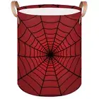 Collapsible Laundry Hamper Basket, Red Spider Web Round Laundry Basket with L...