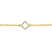 9ct Gold Diamond Clover Paperclip Bracelet