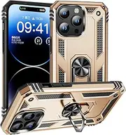 Back Case Cover Compatible with iPhone 15 Pro Max Case,Military Grade Shockproof Protective Case with [360° Rotatable Kickstand] [in-Vehicle Function] Heavy Duty Case Protective Case(Color:Gold)