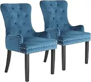 La Bella 2 Set French Provincial Dining Chair Ring Studded Lisse Velvet Rubberwood - Navy Blue