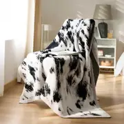 CottonMore Super Soft Microfibre Winter White Blanket 130x160cm Cow Pattern Throw Rug