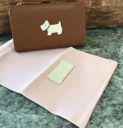 RADLEY LONDON "HERITAGE DOG" TAN Leather Medium -pink dustbag ZIP Wallet NWT