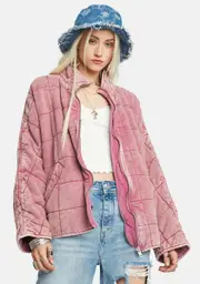 [Free People] Cherry Cola Dolman Quilted Knit Jacket