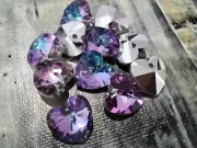 Faceted Heart Glass Charms, Back Plated, Lilac, 14x14x7.5mm, 10 pieces,