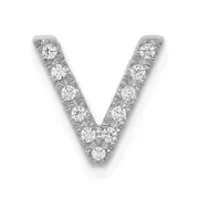 Solid 14k White Gold Simulated CZ Letter V Initial Charm