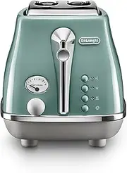 De'Longhi Icona Capitals 2 Slice Toaster CTOC2003.GR, Reheat, Cancel and Defrost Functions, 6 Browning Levels, Removable Crumb Tray, 900W, Green