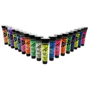 18 x 15ml UV Neon Pearl Glow Fabric Paint With 3 Free Blacklights