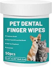 Pet Teeth Cleaning Finger Wipes - 50-Pieces Pet Teeth Brushing Cleaner Finger Wipes | Bad Breath Remover Wipes for Outdoors, Traveling, Home, Camping, After Eating