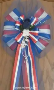 6 PATRIOTIC Flora Ribbon with Romantic Tulle Pew Bows for the BIG Occasion