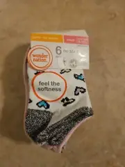 Wonder Nation (Small 6-10.5) Leopard Heart 6pr socks No Show Girls