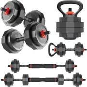 Amstaff 3-In-1 Adjustable Dumbbell, Kettlebell, Barbell Set, 2-43Lbs, 12 Weight