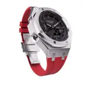Casioak Mod Custom Watch Casio G-Shock GA-2100 Silver Case Red Strap GA2100