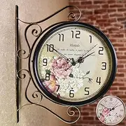 Outdoor Garden Clocks, Station Clock Double-Sided Hanging Clock Wall Clock Retro Vintage Station Clock Outdoor Clocks for Patio - Vintage Clock (g)