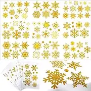 FAZHBARY 9 Sheets Glitter Gold Snowflake Window Clings Decals Christmas Glass Static Stickers for Xmas Holiday Winter Decoration