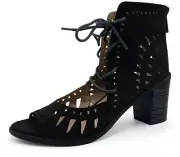 Breckelle's Gabby LasercutStacked Chunky Heel Peep ToeSandal 6.5