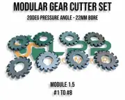 Gear Cutters Involute module 1.50 full set of 8 20P.A quality HSS 22mm Bore