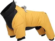 Stgfyxgs Reflective Full Body Dog Snowsuit Waterproof Bodysuit with Harness with Zipper Four Legged Dog Winter Coat for Puppy, Yellow XL