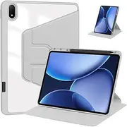 Case for OnePlus Pad 2 Pro 13.2 inch 2025 Tablet Leather Case with Auto Wake/Sleep, 360° Rotating Stand Cover Acrylic Clear Back Cover Built-in Pencil Holder (Gray)