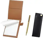 Recycled Cowhide Leather Mini Notebook Cover Mocha Horizontal Hook Pen Case Black Brass Hexagonal Rotating Holi Gold Ballpoint Pen Set Gold LS022PM-NK01B-6KSBP-K