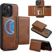 GoshukunTech for iPhone 15 Pro Max Wallet Case with Card Holder,for iPhone 15 Pro Max Magnetic Case[Detachable Card Pocket] Leather Flip Cover[Support Magsafe or Wireless Charging]-Brown