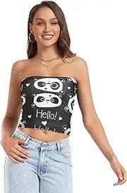 [RPLIFE] Cute Panda Face Crop Top Strapless Tops Women, Mesh Tube Tops, Trendy Crop Tops (S)
