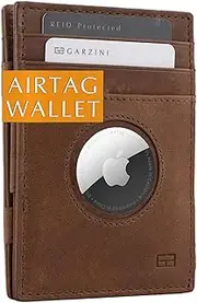 [Garzini] Magic AirTag Wallet, Mens Wallet with Airtag Holder, Minimalist Wallet with RFID card holder, Leather Wallet for 10 cards, 05 Brushed Brown, OneSize, Airtag Magic Wallet