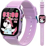 Kids Smart Watches for Girls Age 5-12 with 32 Puzzle Games 12/24 Hr Camera HD TouchScreen Video Music Alarm Learn Card Audiobook Pedometer Flashlight Birthday Gifts Toys for 6 7 8 9 10 Years Old Girls