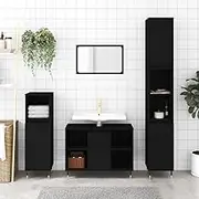 Bathroom Cabinet Black 30x30x100 cm Engineered Wood | Modern Vanity with Ample Storage,Durable Material & Industrial Iron Feet - Wall Mounted Floating Design - Versatile Installation & Safety Features