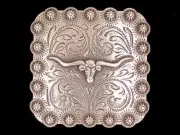 Western Equestrian Cowboy Tack Silver Plated Longhorn Concho 1"